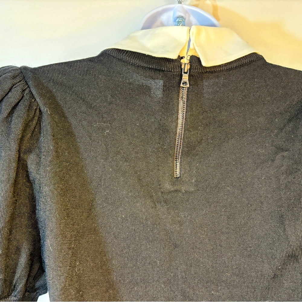 Alice + Olivia Black Puff Sleeve Top with White Collar - Picture 12 of 15